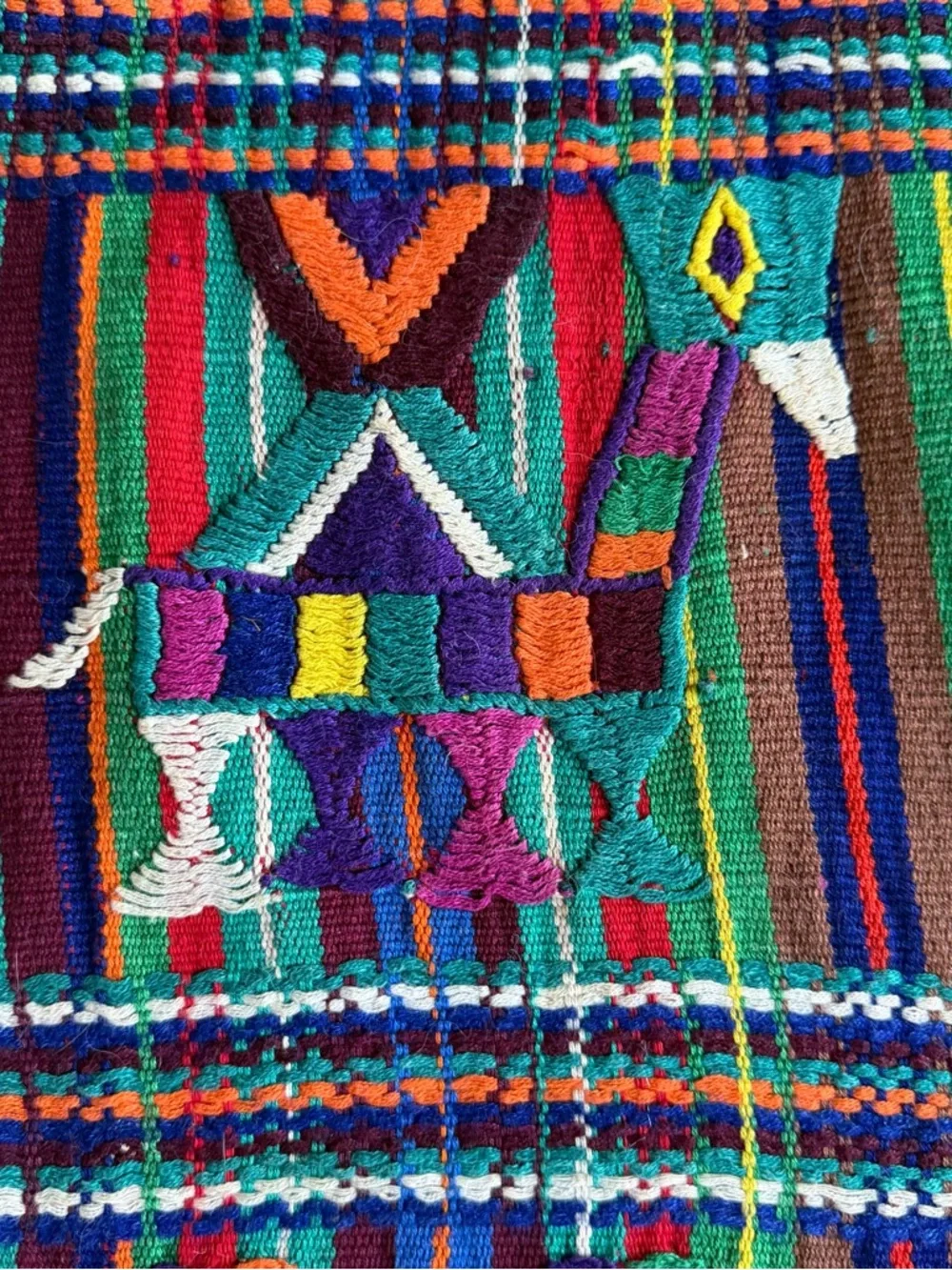Vintage Guatemalan Textile Table Runner 30x52 Handwoven Embroidered Boho